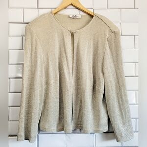 Patra Woman Ladies Vintage Beige Silver Shimmer Cardigan Rhinestone Clasp Closur